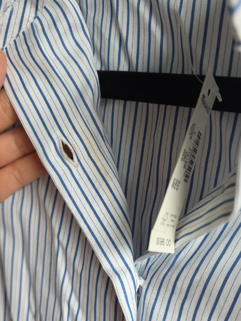 Madewell Puff-Sleeve Button-Up Shirt Blue and White Striped Small G219 - Picture 11 of 12